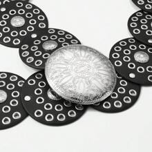 1 buc Curea circulară din PU pentru femei, curea din metal cu lanț, curea din piele strălucitoare, stil boem la modă, potrivită pentru uz zilnic, vara, școala, toamna, Halloween