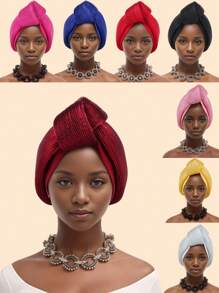 Glitter Fabric African Auto Gele Headtie Nigeria Party Headwear Knoted Turban Cap Women's Head Wraps