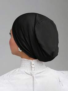 1pc Simple Solid Color Soft & Comfortable Headscarf, Headwrap, Turban Style Cap, Women Chemo Hat, Suitable For Daily Life And Outdoor Sports For Dress - Black - View 6