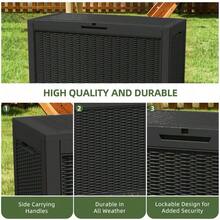 60 Gallon Outdoor Resin Deck Box WeatherproofLockable Rattan Storage Box For Garden Patio Black - Black - View 4