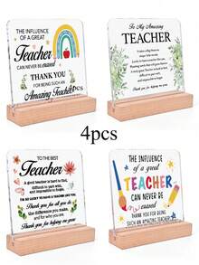 1 pieza/4 piezas Regalos para maestros hombres y mujeres, placa acrílica cuadrada divertida con soporte de madera, regalos de cumpleaños para maestros, regalos conmemorativos para maestros para la temporada de regreso a clases, regalo del Día del Maestro, regalo de jubilación, regalo de Navidad, mejor placa de escritorio para maestros como decoración - Multicolor - Ver 14