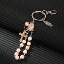 1pc Classic Glass & Resin Beaded Virgin Mary Pendant Keychain, Suitable For Bag Decor Or Gifting To Family And Friends Backpack For School