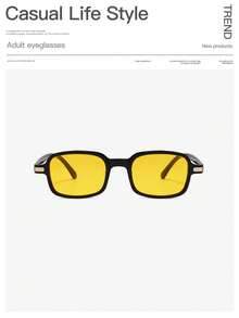 1pc Men's Fashion Retro Style Rectangular Frame Acrylic Black Full Frame Fashion Glasses, Suitable For Vacation, Family Outings