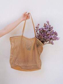 1pc Mesh Beach Tote Bag, Outdoor Activity Travel Organizer, Makeup, Cosmetic, Vacation Organizer, Large Capacity Cosmetic Organizer Makeup Case, Lipstick, Brush, Skincare, Phone, Coins, Small Items, Home, Gift, Holiday And Halloween Christmas Multipurpose, Bohemian Style - Multicolor - View 6