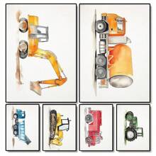 1 Stück Wandkunst Poster optional mit Rahmen Deko Konstruktions Zimmer Deko für Jungs - Kleinkind Jungen Zimmer Deko, Truck Wandkunst für Kinderzimmer, Auto Wandbilder Schlafzimmer Spielzimmer Deko, Fahrzeug Traktor Drucke Kinderzimmer Poster ohne Rahmen/mit Rahmen
