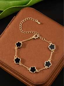 1 pieza Pulsera de acero inoxidable bañada en oro con diseño floral, pulsera elegante de estilo floral como regalo de joyería para niños