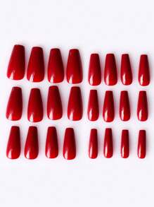 24pcs Glossy Solid Color Medium Coffin Ballet Fingernails Press On Nails Fake Nails Art For Outdoor Travel With Tools Bag