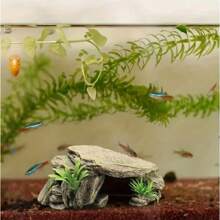 Realistic Resin Turtle Sundeck - Artificial Rock Sanctuary & Terrarium For Reptiles, Frogs & Turtles | Easy-To-Install Aquarium Ornament With Natural Rock Texture And Green Moss Cover, Turtle Habitat Decor