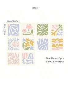 7.87x7.87英寸-10件马卡龙马蒂斯乙烯基墙砖贴纸，用于家居装饰，自粘式剥离粘贴式防溅瓷砖贴花，适用于厨房浴室，易于拆卸，适合租房者