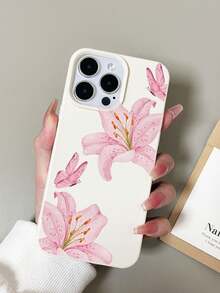 Flower Phone Case Flower 1pc Pink Large Pore Faux Leather Texture Flowery Painted Anti-Drop Phone Case Compatible With IPhone 11/12/13/14/15/16 Pro Max - Multicolor - View 2