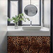 1 Roll Leopard Print Vintage Animal Removable Vinyl Self-Adhesive Wallpaper, Drop Match Pattern, Waterproof, Detachable, For Cabinets, Dresser Drawers, Shelves, Bedroom, Bathroom Vanity, Wall Furniture Workstation Decor