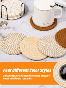 4件套随机颜色卡其可爱杯垫适用于饮料吸收套装，咖啡桌杯垫，办公桌杯垫，新居家居必需品 - 卡其色 - 查看 2
