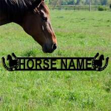 1PC Custom Metal Horse Silhouette Sign, Personalized Engraved Name Plaque For Stable, Living Room Wall Art, Outdoor Garden Decor, Multipurpose Farmhouse Horse Trainer Racehorse Athlete Gift, Room Decor - Black - View 5
