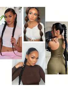 Braid DIY Ponytail Extensions Synthetic With Hair Tie Wrap Around Hair Braid Extensions Tail Rubber Band Hair Ring 28 Inch Ombre - Multicolor - View 11