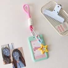 1 set Étui à glissière de la série Macaron Étoile avec porte-clés étoile coloré - Plastique idéal pour les cartes scolaires, les cartes postales et les pendentifs de sac pour femmes. Porte-monnaie, porte-clés, mini-portefeuille, porte-monnaie, porte-poignet