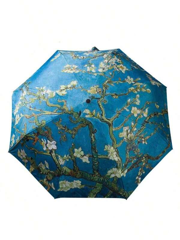 Van Gogh Almond Blossom Painting Pattern Umbrella, Thick Waterproof Folding Parasol, Artistic Style Sun Protection For Travel, Unisex