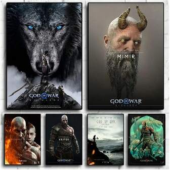 1 Pieza Póster con marco opcional de Arte Moderno en Lienzo de la Deidad de la Guerra, decoración de pared inspirada en el juego para el cuarto de los niños y el hogar