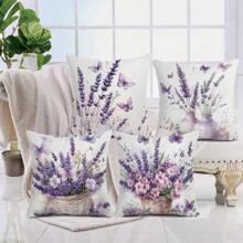 MEMNUN 1pc, Contemporary Purple Style Pillow Covers - Zipper-Up, Washable Woven Polyester Pillowcase With Lavender And Butterfly Pattern Printing, 17.72 X 17.72 Inches, Square Decorative Cushion Covers For Home Sofa Bed Decor, No Insert Home Decor Bedroom Decor Room Decor Aesthetic Room Decoration Stuff Living Room Decor Pillow Case Pillow Cases