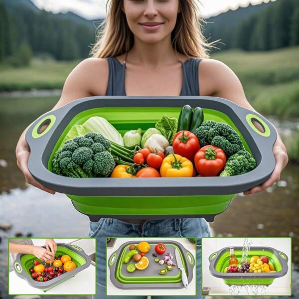 1 Stück 3-in-1 multifunktionale platzsparende Schneidebrett, Outdoor Picknick-Zubehör mit Ablaufrinne, integriertem Wasserbecken und Stauraum, aus strapazierfähigem PP-Material, geeignet für Camping, Reisen und Heimgebrauch, perfektes Geschenk zu Weihnachten, Valentinstag, Erntedank und Muttertag, unverzichtbar für Camping