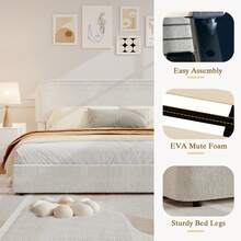 Twin Bed Frame, Boucle Upholstered Bed Frame With Headboard, 2 Storage Drawers - Beige - View 5
