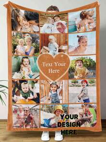 1pc Customized Photo Collage Blanket, With Text Printed Photo Blanket, Family/Memorial/Birthday/Anniversary Blanket, Sentimental Memories - Multicolor - View 1