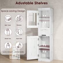 170CM Tall Bathroom Cabinet, Slim Storage Cabinet, Freestanding Narrow Pantry Cabinet With Adjustable Shelves For Kitchen Bathroom Living Room Home Office - Retro white - 1 Door - 查看 4