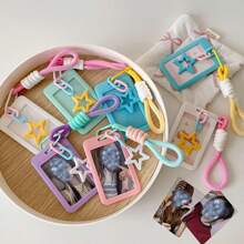 1 set Étui à glissière de la série Macaron Étoile avec porte-clés étoile coloré - Plastique idéal pour les cartes scolaires, les cartes postales et les pendentifs de sac pour femmes. Porte-monnaie, porte-clés, mini-portefeuille, porte-monnaie, porte-poignet
