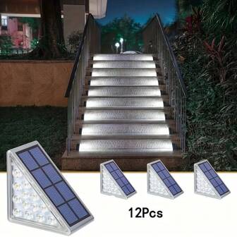 2/6/12pcs Outdoor Staircase Landscape Lights, 13 LED Solar Triangle Lights, Warm & White Light, Suitable For Courtyard, Lawn, Garden, Stairs, Street, Patio, Holiday Outdoor Decorative Lighting, Solar Lights Outdoor