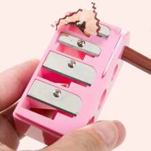 1pc Pink High-End 4-Hole Eyeliner & Eyebrow Pencil Makeup Pen Set With Pencil Sharpener, Convenient Multifunctional Portable Pen Holder