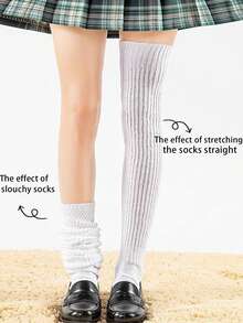 1pc Thigh High Knee Socks With Elephant Design, White, For Autumn/Winter, Cozy