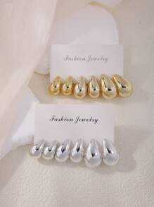 12pcs Gold & Silver Water Drop Shaped Women Fashion Earrings Set