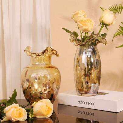 2pcs Luxury Metal Vase, Gold Color, Handmade High-End Niche Retro Home Decor For Living Room, TV Stand, Coffee Table
