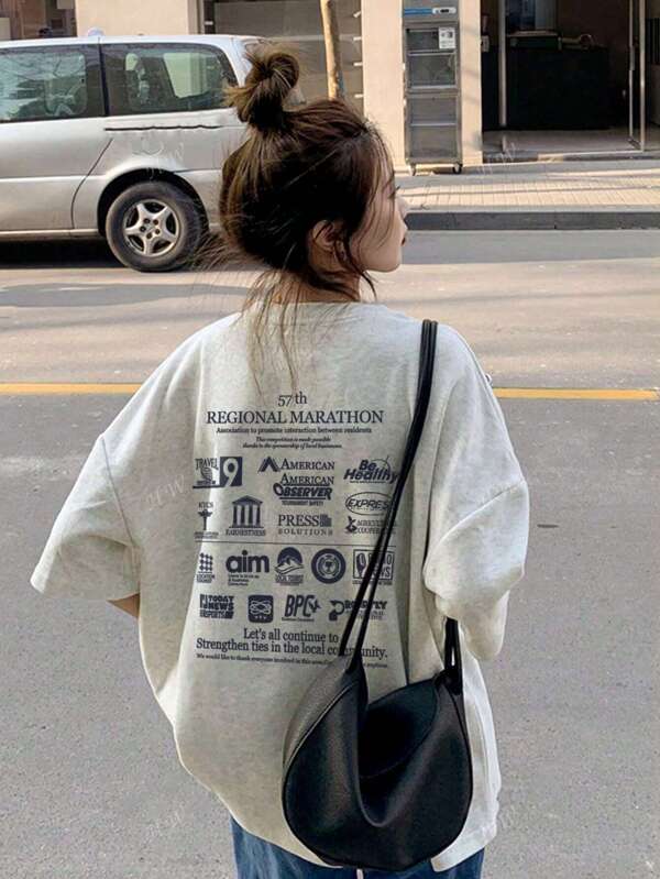 Women's Casual Graphic Tee, Unique Design Letter Print Round Neck Short Sleeve T-Shirt, Versatile For Spring/Summer