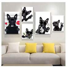 1pc Frameless Modern Simple Black And White Fashionable Dog Canvas Posters Vintage High-Definition Printing Wall Arts Suitable For Living Room, Bedroom, Dormitory, Study, Dining Room, Bar Wall Decoration, Home Decoration ,Wall Art With Frame