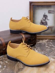 Zapatos de vestir casuales/formales tipo Derby premium para hombres, de estilo occidental, retro, ligeros y transpirables, con cordones, sencillos y de moda, versátiles, adecuados para todas las ocasiones - Caqui - Ver 3