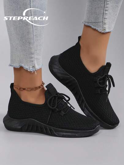 STEPREACH Fall/Winter Women's Casual Sports Shoes, Breathable, Comfortable, Lightweight, Lace-Up, Solid Color, Pink, Bright, Slip-Resistant And Wear-Resistant,Sneakers For Women