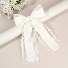 1 pieza Pinza de pelo con gran lazo blanco para niñas, lazos de tul con cola larga para niños, decoraciones elegantes para niños