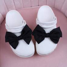 1 Pair Chic Double Bowknot Shoe Charms - Polyester Fabric, Perfect For Clogs & Slip-Ons,