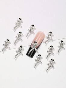 10 Pieces Of Nail Art Accessories, Alloy Rhinestones Rhine River Diamond Shiny Three-Dimensional Nail Art Pendant, Animal Silver Solid Color DIY Art Decoration