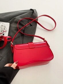 1 件女士红色法棍形单肩斜挎包 PU 皮革包，时尚 - Fiery Red - 查看 10