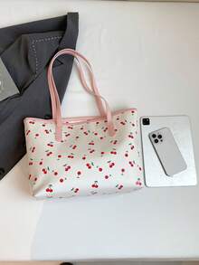 Cute & Elegant Printed One Shoulder Tote Bag, Fashionable Large Capacity Reusable Shopping Bag, Unique Design - Multicolor - View 5