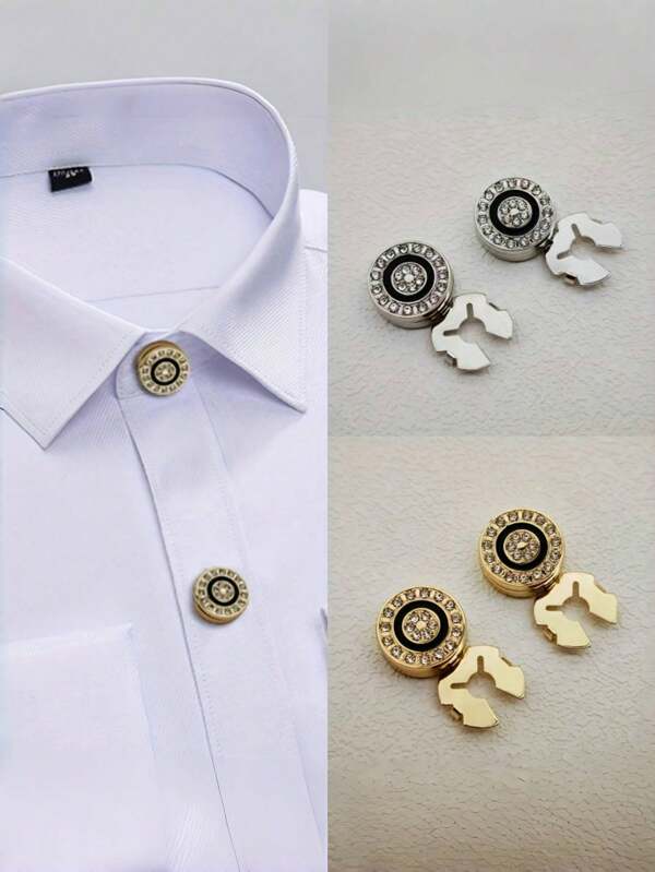 1 pieza Botón de camisa/traje decorativo con forma redonda y incrustaciones de cristal, estilo coreano, apto para uso diario y escolar
