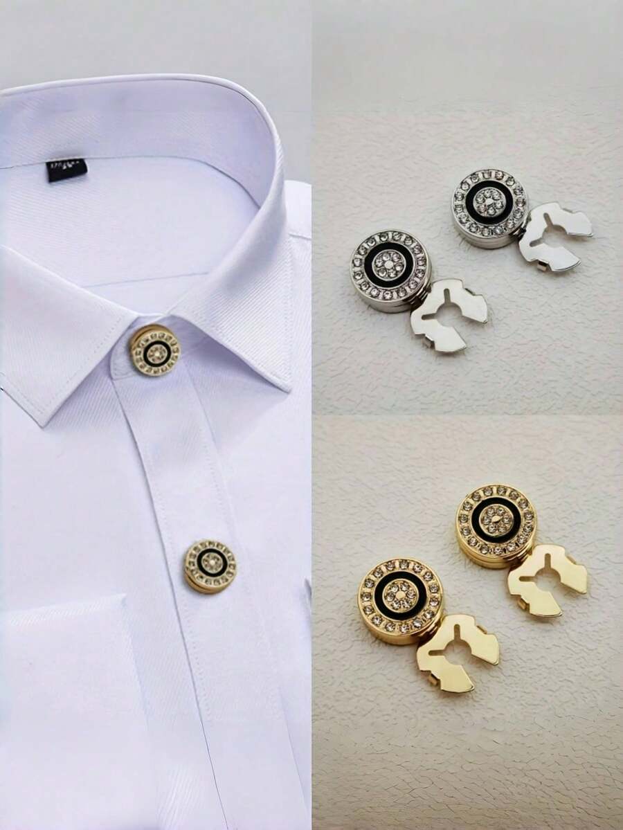 1 件水晶镶嵌圆形纽扣盖扣，韩式衬衫/西装装饰纽扣，适合日常穿着学校