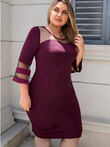 Damen Bodysuitcon Minikleid in Große Größen mit Mesh-Einsätzen