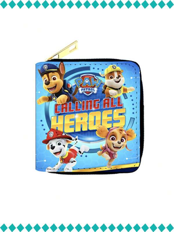 Paw Patrol Portefeuille en PU à motif Paw Patrol, petit sac à fermeture éclair pour étudiants et femmes, porte-monnaie, porte-cartes, porte-ID