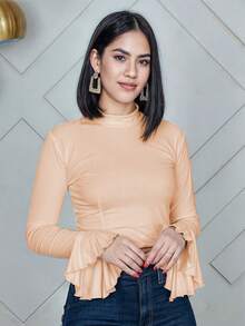 Fashion Top Blouse Women Lady Xally 29d High Neck - 米色 - 查看 2