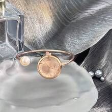 1 pièce Montre-bracelet fine et délicate pour femme avec 1 grande perle, cadran en verre taillé en diamant, montre à quartz minimaliste