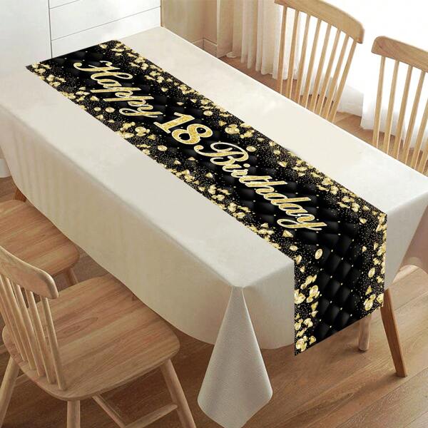 1pc Polyester Fiber Birthday Party Table Runner Decor