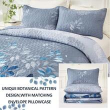 3 Pieces Navy Blue Floral Bedspread Coverlet Set Queen Size, Soft Microfiber Lightweight Grayish Blue Gradient Floral Bedding Set 96"X90" - Blue - View 4