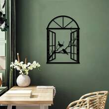 1pc Art Deco Metal Window Birds Sculpture, Iron Wall Art For Living Room, Patio, Balcony - Indoor/Outdoor Garden Fence Decorative Mural, Outdoor Decor